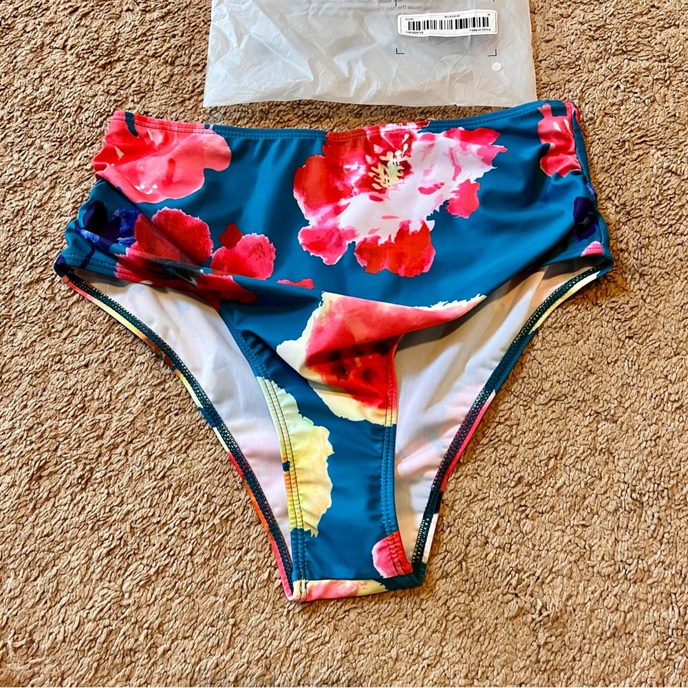 SHEIN Floral Bikini Bottom - Blue and Red